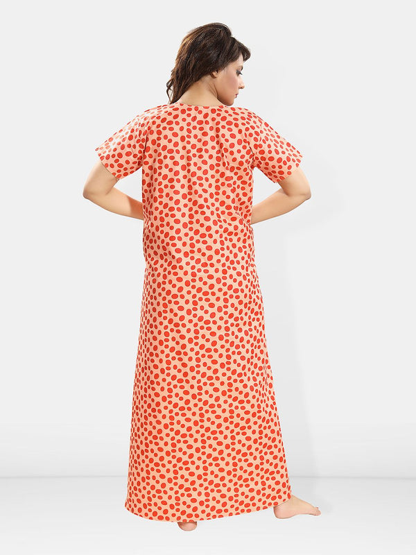 Be You Polka Dots Printed Round Neck Pure Cotton Maxi Nightdress