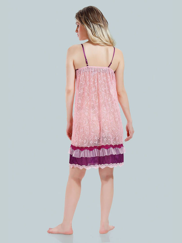 Be You Solid Lace Details Satin Nighty with Robe