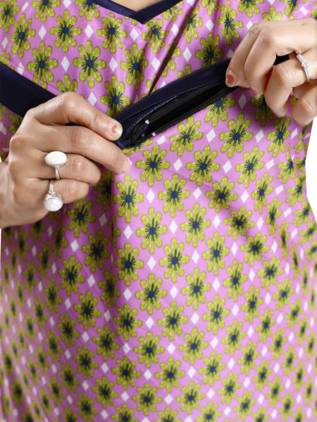 Be You Floral Printed Square Neck Satin Maternity Maxi Nightdress