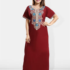 Be You Ethnic Motifs Embroidered Maxi Nightdress