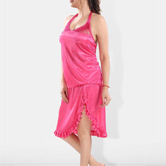 Be You Shoulder Strap Neck Satin Night Suit With Robe