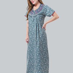 Be You Blue Embroidered Maxi Nightdress