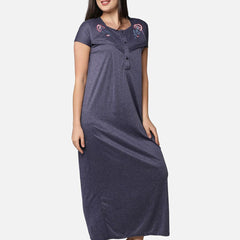 Be You Blue Embroidered Maxi Nightdress