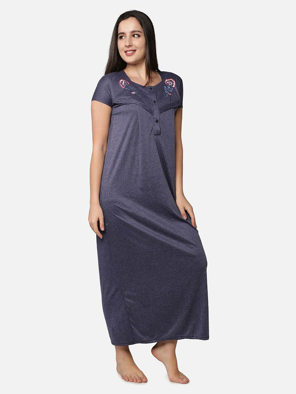 Be You Blue Embroidered Maxi Nightdress