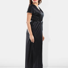 Be You Shoulder Straps Laced Nightdress With Satin Robe And Briefs