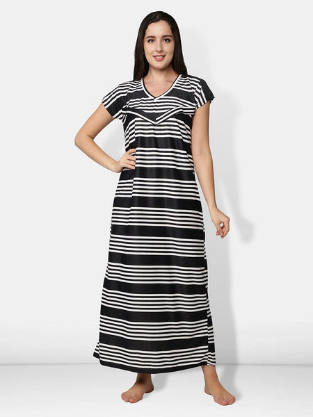 Be You Black Printed Maxi Maternity Nightdress