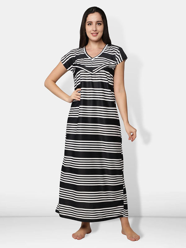 Be You Black Printed Maxi Maternity Nightdress