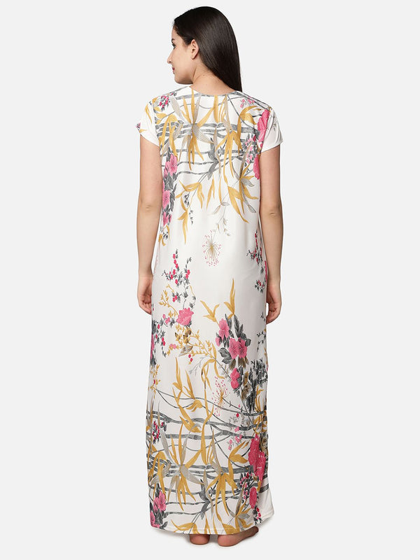 Be You White Printed Feeding Gown For Women