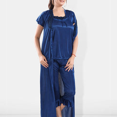 Be You Square Neck Satin Night Suit With Robe
