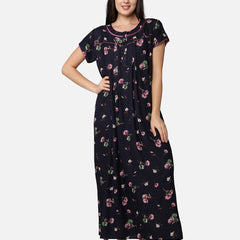 Be You Blue Printed Maxi Nightdress Alpine Feeding / Maternity Gown For Women