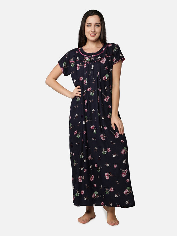 Be You Blue Printed Maxi Nightdress Alpine Feeding / Maternity Gown For Women