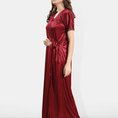 Be You Shoulder Straps Satin Maxi Wrap Nightdress With Robe