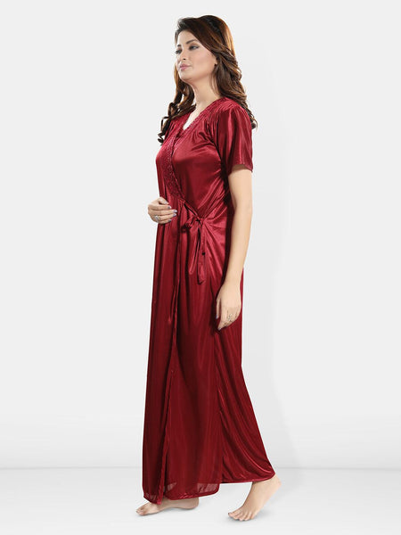 Be You Shoulder Straps Satin Maxi Wrap Nightdress With Robe