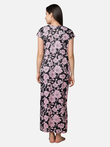 Be You Women Pink Printed Maxi Nightdress