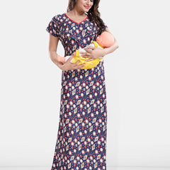Be You Geometric Printed Satin Maternity Feeding Maxi Nightdress