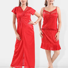 Be You Shoulder Straps Satin Night Suit With Robe