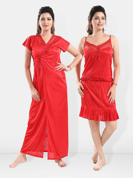 Be You Shoulder Straps Satin Night Suit With Robe