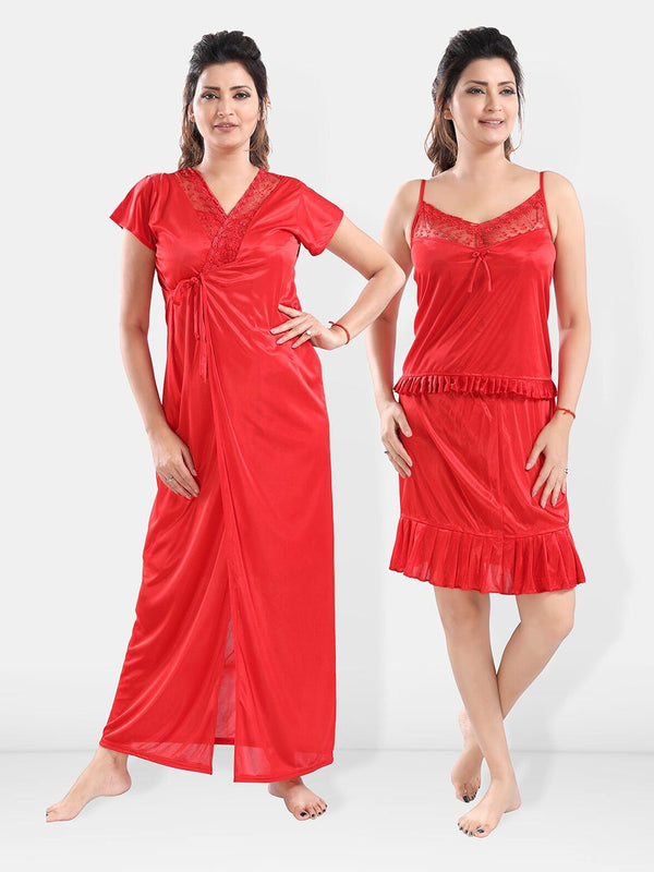 Be You Shoulder Straps Satin Night Suit With Robe