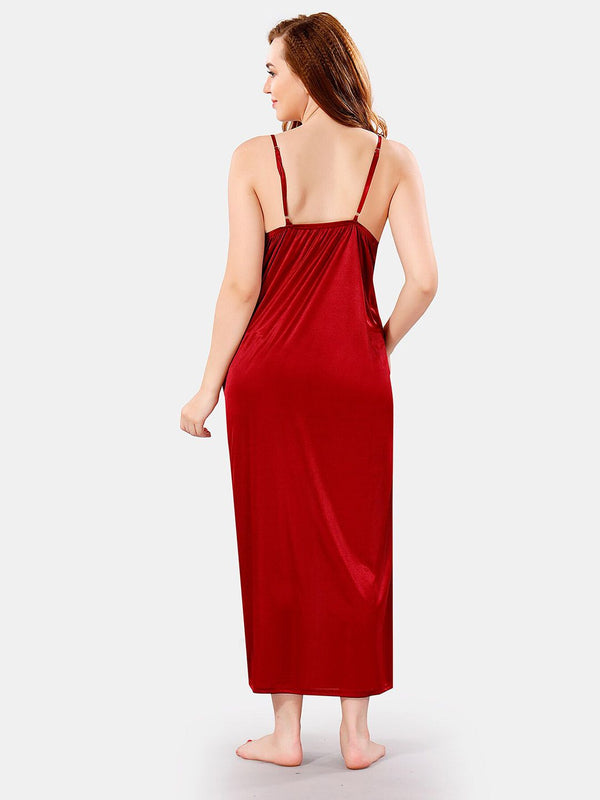 Be You V Neck Lace Satin Maxi Nightdress With Robe