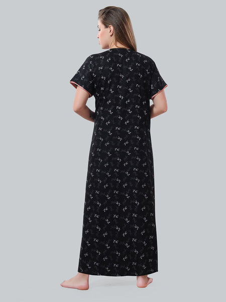 Be You Black Embroidered Maxi Nightdress
