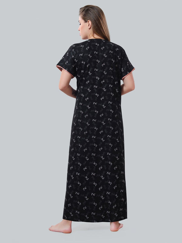 Be You Black Embroidered Maxi Nightdress