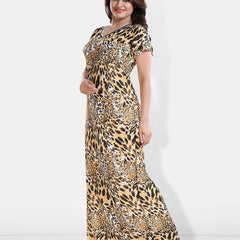 Be You Abstract Printed Maxi Satin Maternity Nightdress