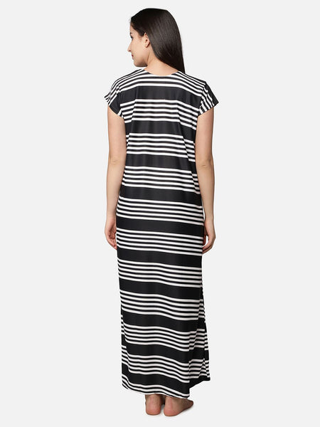 Be You Black Printed Maxi Maternity Nightdress