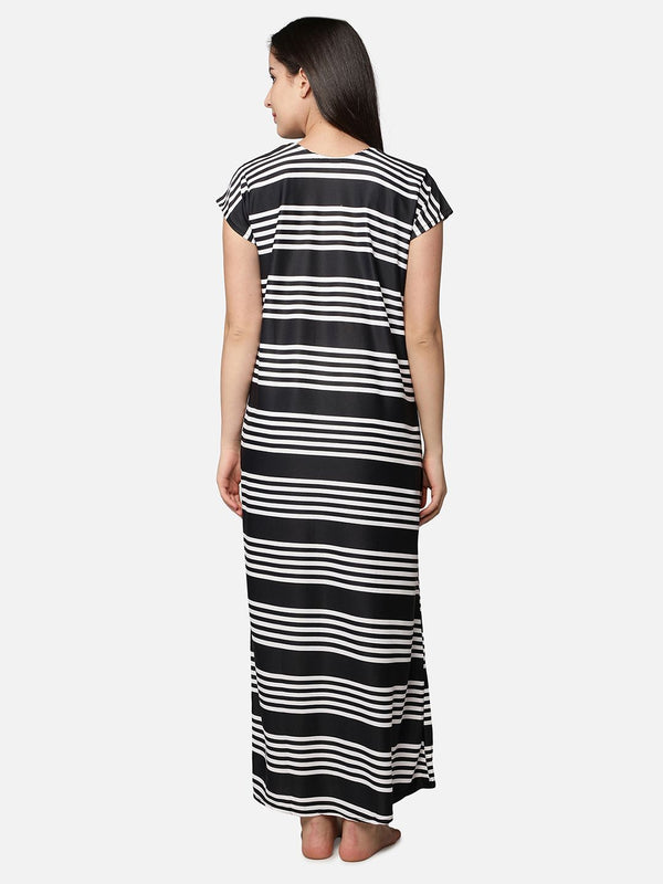 Be You Black Printed Maxi Maternity Nightdress