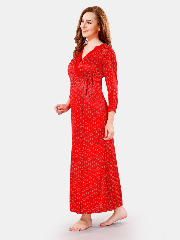 Be You V Neck Lace Satin Maxi Nightdress With Robe
