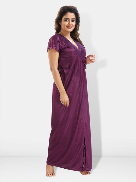 Be You 6 Pieces Satin Maxi Nightdress Set With Robe And Lingerie Set