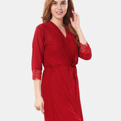 Be You Net Above Knee Length Nightdress With Robe