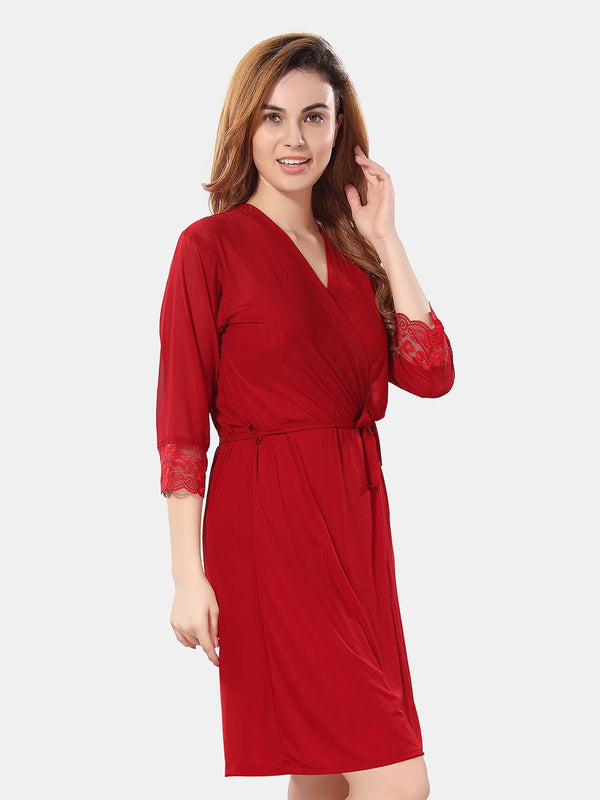 Be You Net Above Knee Length Nightdress With Robe