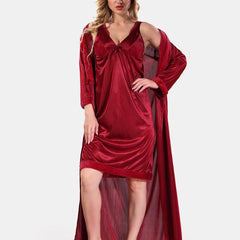 Be You V-Neck Long Sleevs Satin Maxi Nightdress With Robe