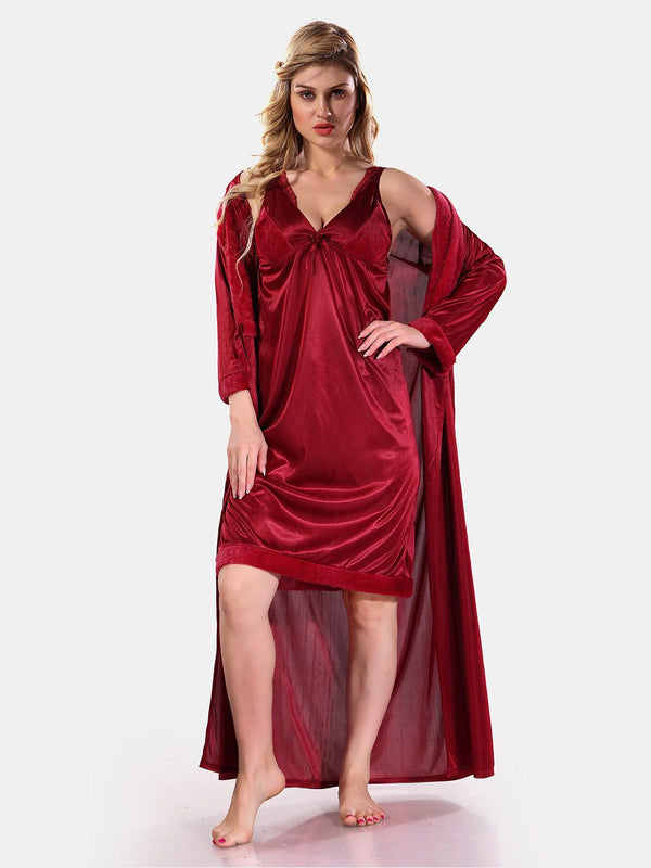 Be You V-Neck Long Sleevs Satin Maxi Nightdress With Robe