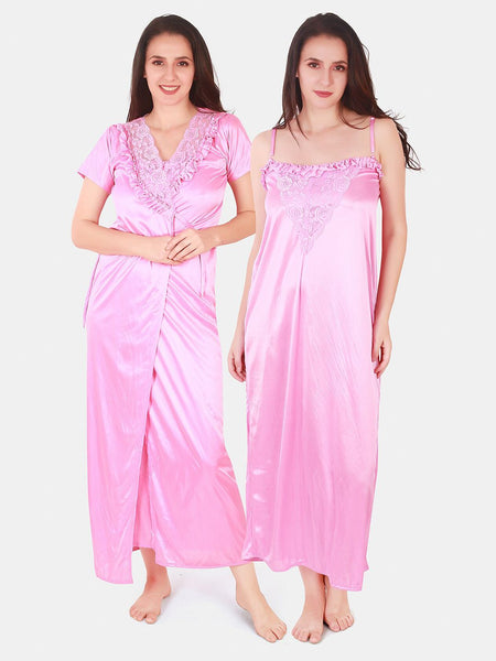 Be You Floral Lace Shoulder Straps Satin Maxi Nightdress With Robe