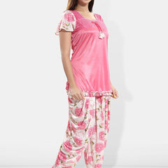 Be You Floral Printed Short Sleeves Satin Top & Patiyala