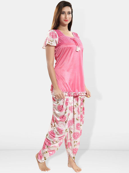 Be You Floral Printed Short Sleeves Satin Top & Patiyala