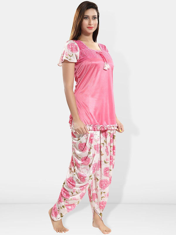 Be You Floral Printed Short Sleeves Satin Top & Patiyala
