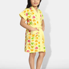 Be You Hearts Yellow Conversational Cotton Drawstring Knee Length Bath Robe