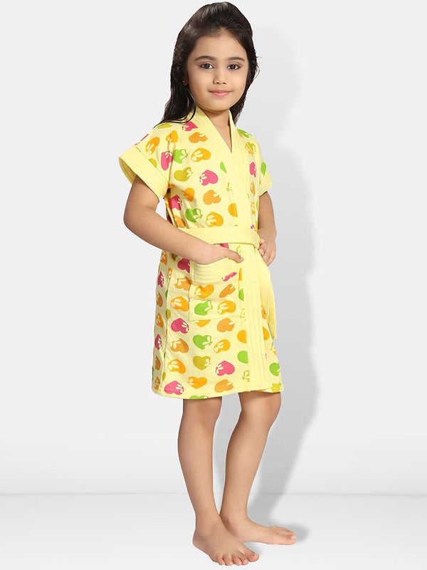 Be You Hearts Yellow Conversational Cotton Drawstring Knee Length Bath Robe