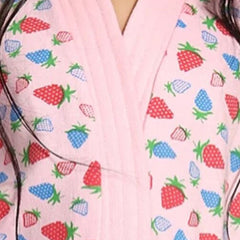 Be You Strawberry Print Pink Conversational Cotton Drawstring Knee Length Bath Robe