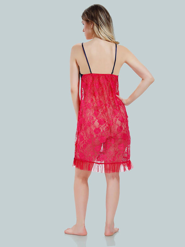 Be You Solid Lace Details Satin Nighty with Robe
