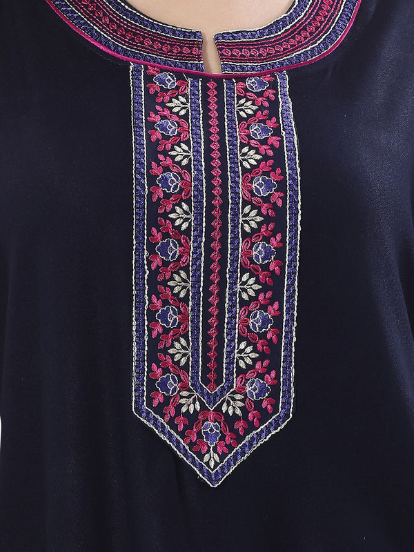 Be You Navy Blue Embroidered Maxi Nightdress