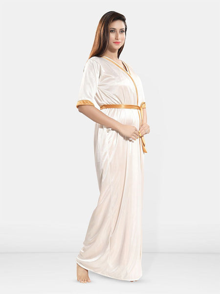Be You Women Sleeveless Satin Maxi Nightdress With Robe