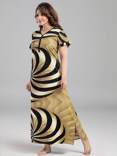 Be You Sarina Satin Spiral Printed Maxi Nightdress