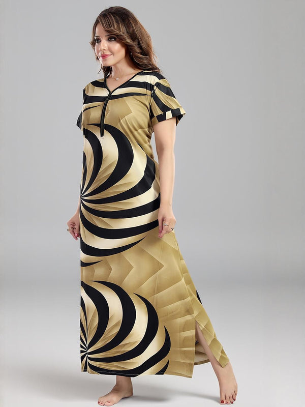 Be You Sarina Satin Spiral Printed Maxi Nightdress
