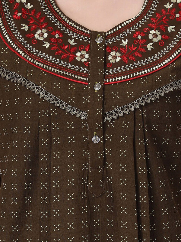 Be You Geometric Printed Embroidered Maxi Nightdress