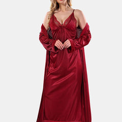 Be You Floral Lace Satin Night Dress With Robe