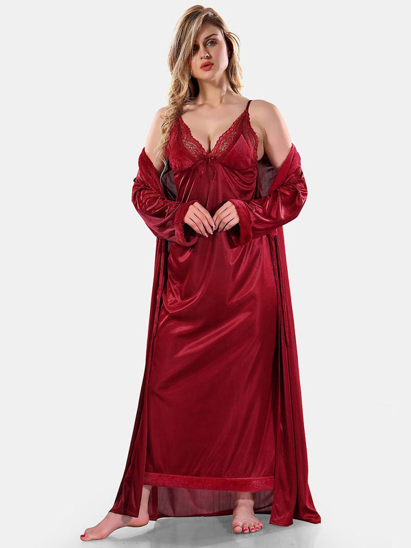 Be You Floral Lace Satin Night Dress With Robe