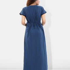 Be You Solid lace work Maternity Maxi Nightdress
